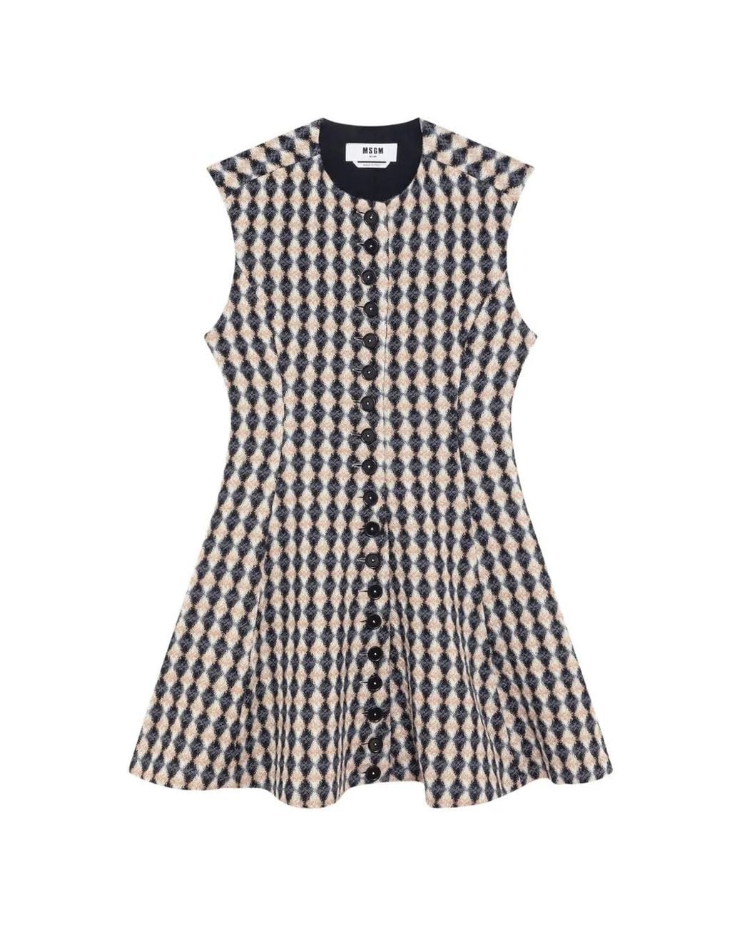 MSGM White Argyle-Pattern Button-Front Dress