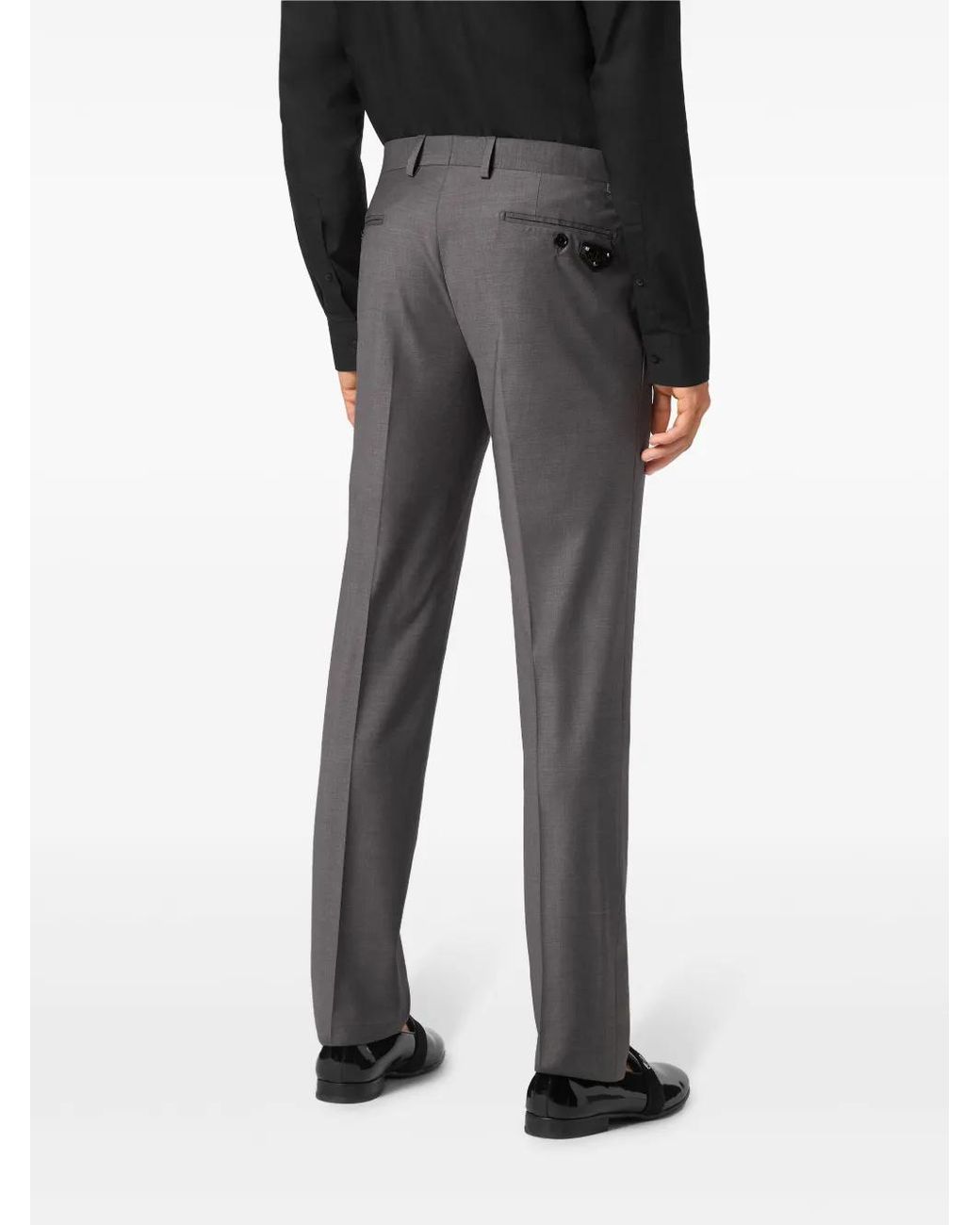 Philipp Plein Gray Straight-Leg Wool-Blend Trousers for men