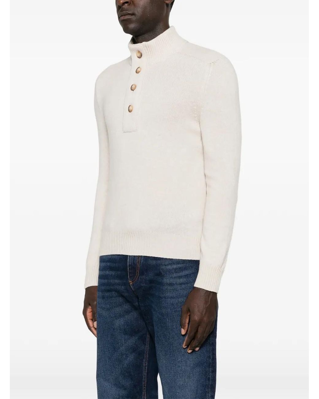 Gran Sasso White Button-Up High-Neck Sweater for men