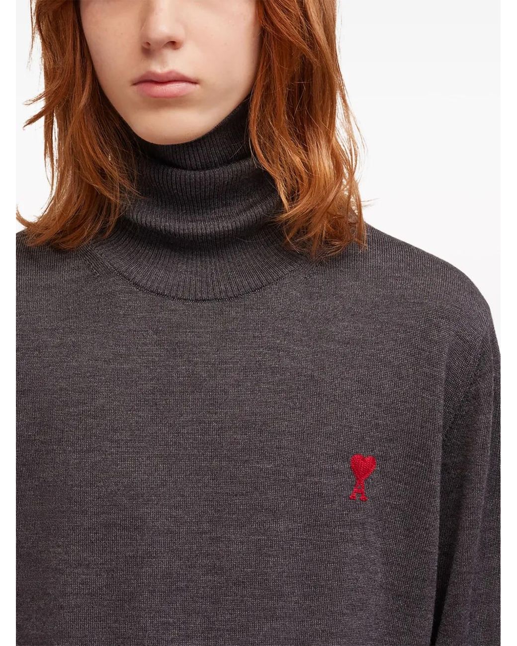 AMI Gray Ami De Coeur Turtleneck Wool Jumper for men