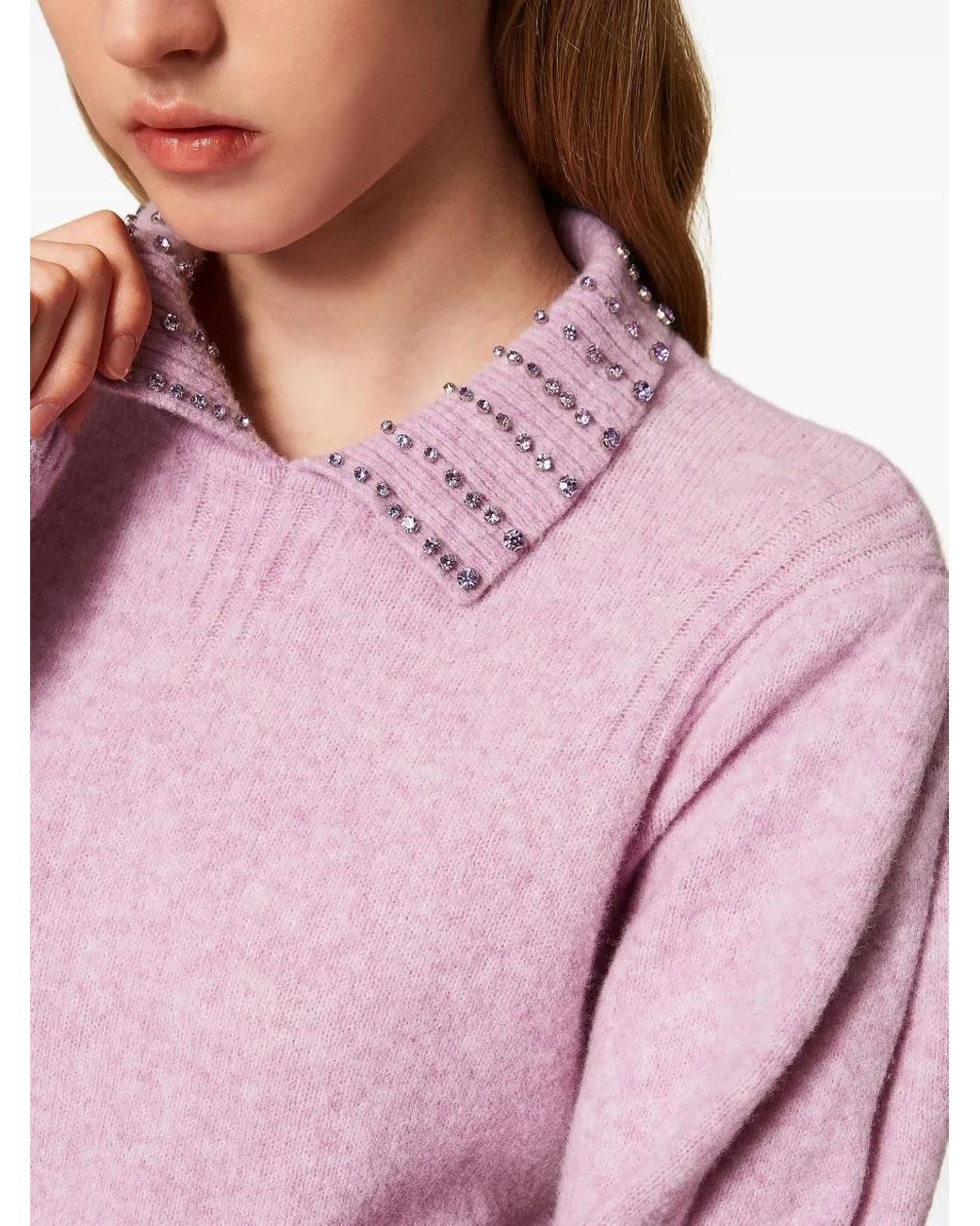 Twinset Pink Embellished Polo-Collar Sweater