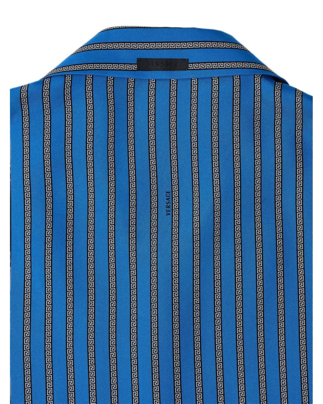 Versace Blue Printed Silk Twill Shirt for men