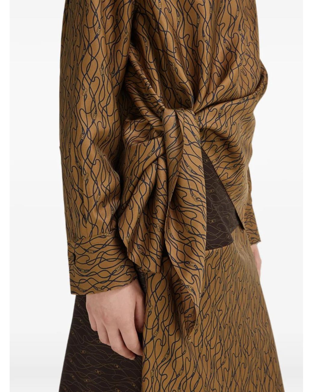 Ferragamo Brown Graphic-Print Asymmetric Blouse