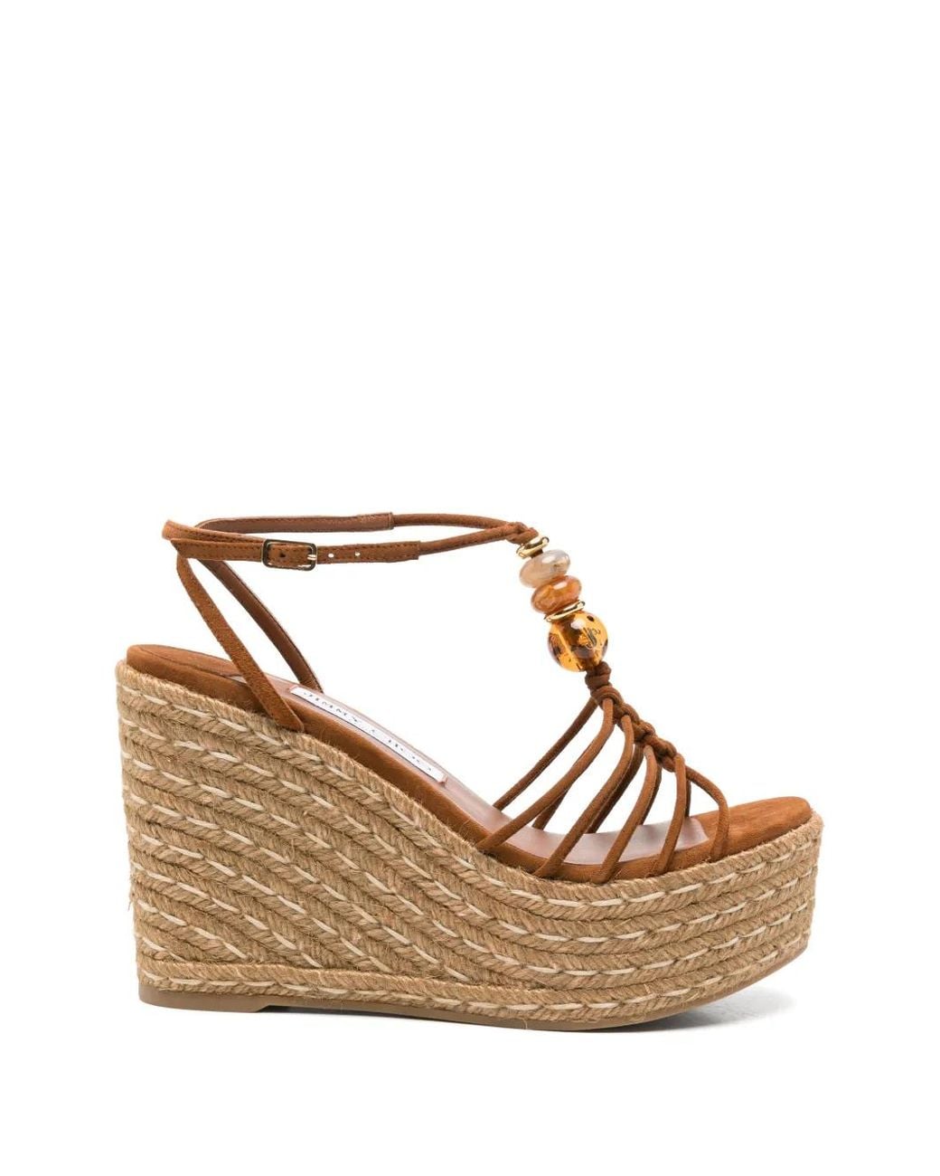 Jimmy Choo Natural Bead-Embellished Wedge Sandals