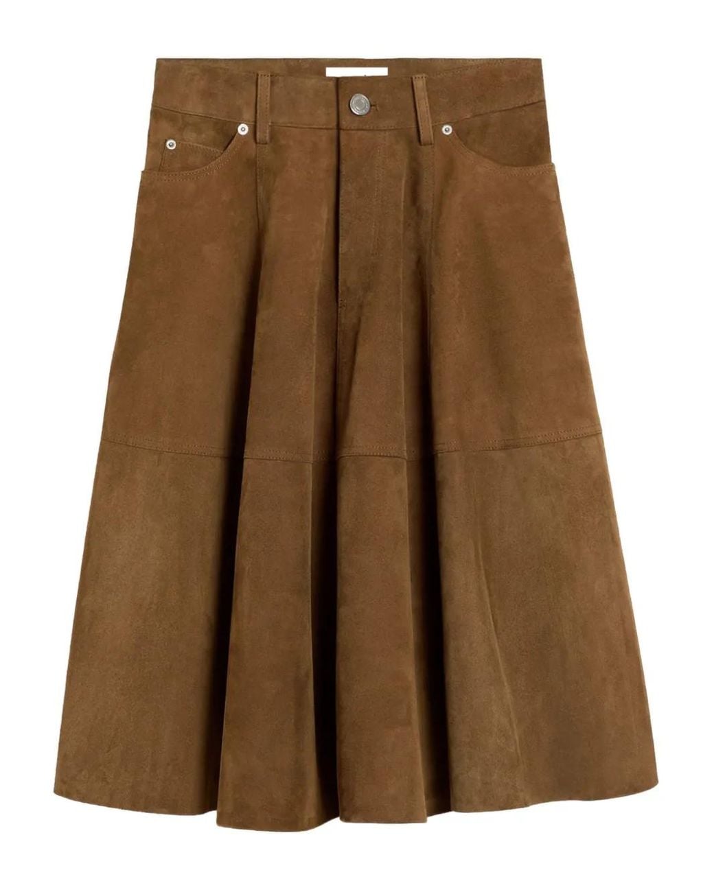 AMI Brown Pleated Suede Skirt