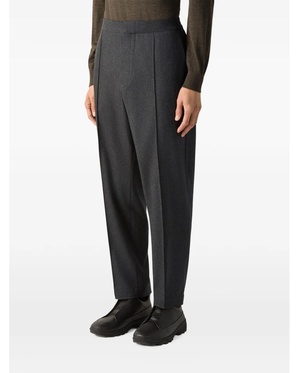 Zegna Blue Dark Mélange Wool Silk And Cashmere Pants for men