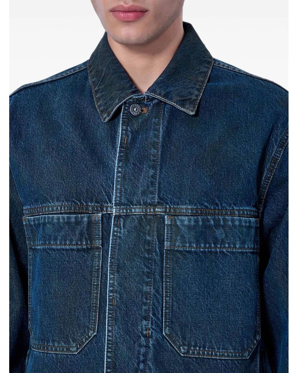 Stone Island Blue Button-Up Patch-Pocket Denim Jacket for men