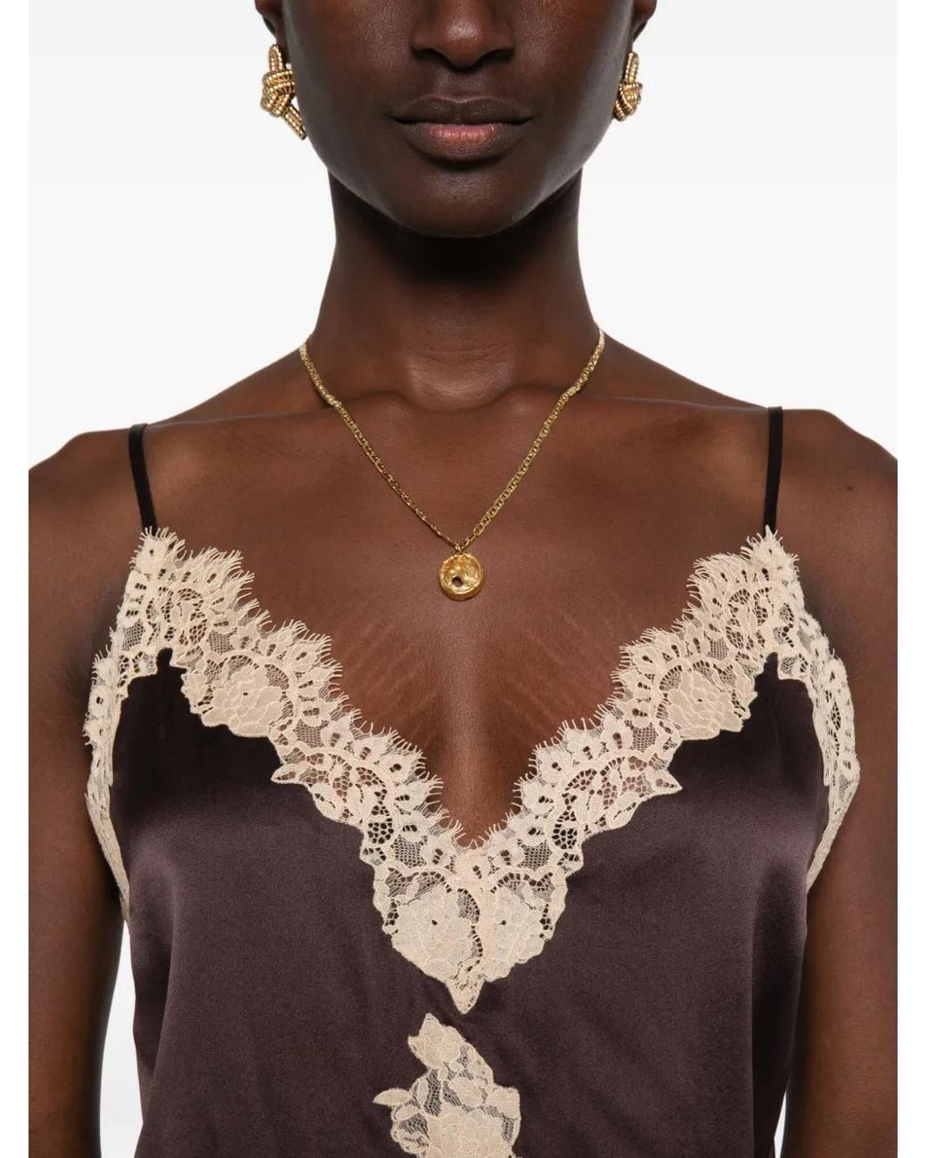 Doen Brown Kira Lace-Trim Top