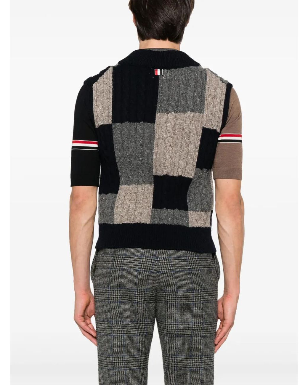 Thom Browne Black Patchwork Cable-Knit Vest for men