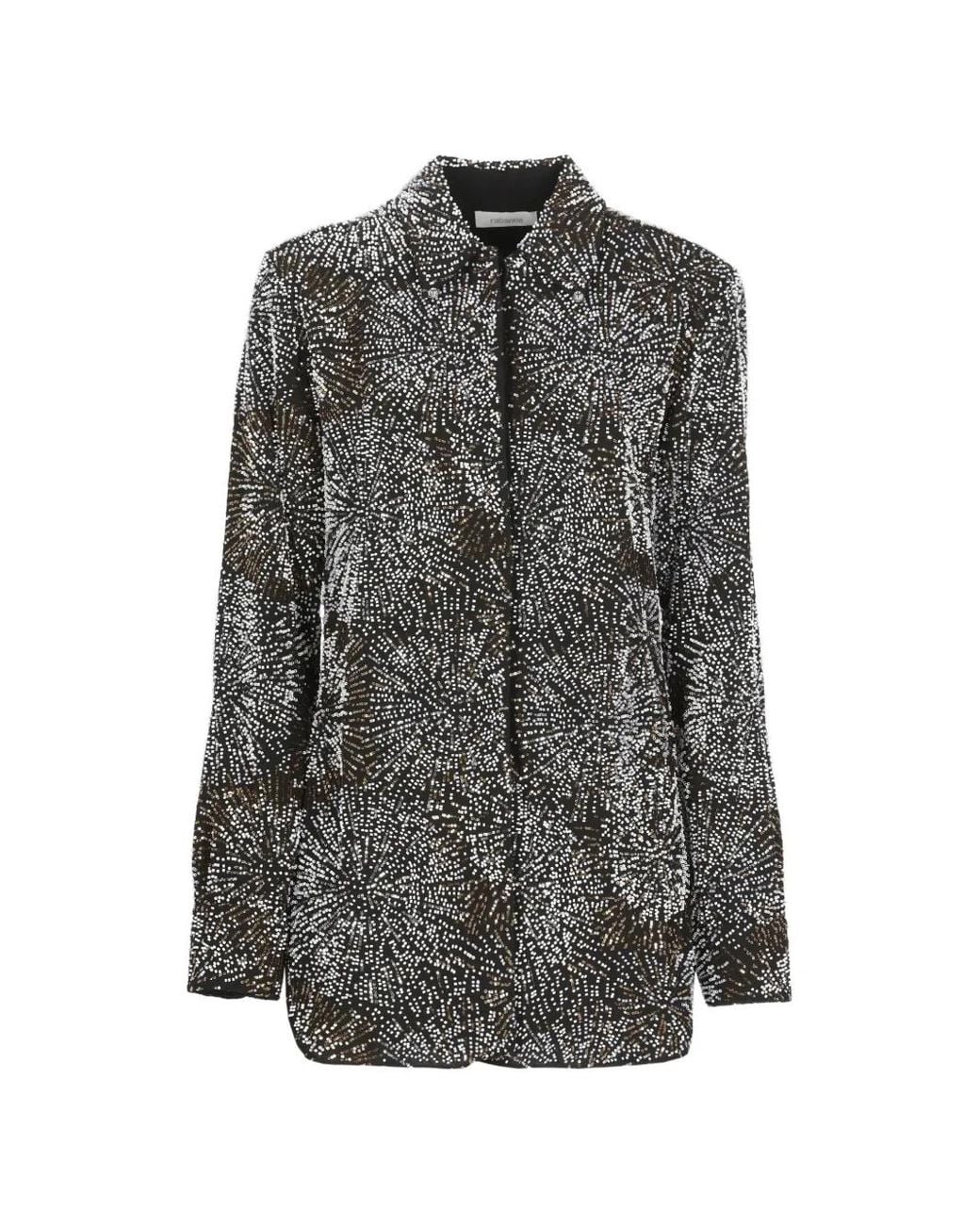 Rabanne Black Crepe Shirt With Pearl Embroidery