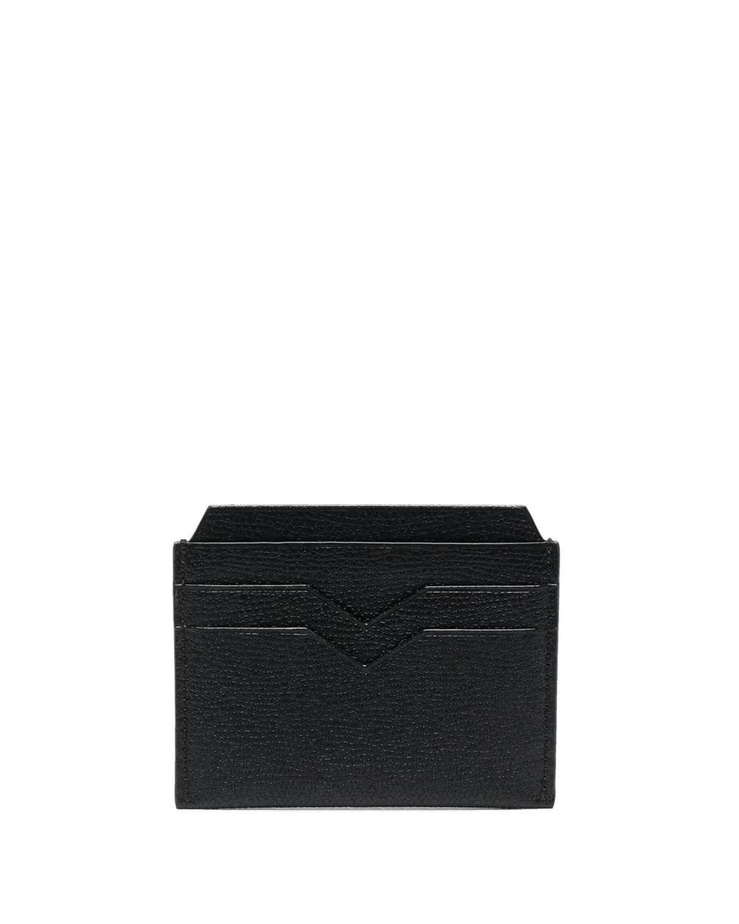 Valextra Black V-Shape Detail Leather Cardholder