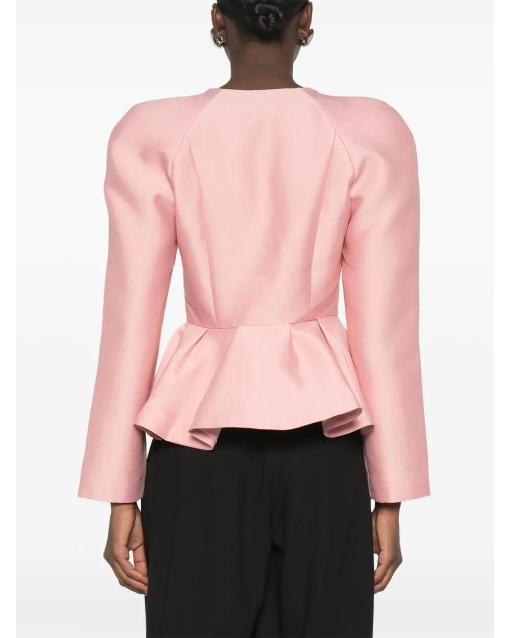 Stine Goya Pink Peplum-Hem V-Neck Jacket