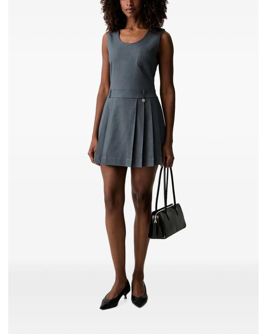 Fracomina Gray Pleated Sleeveless Dress