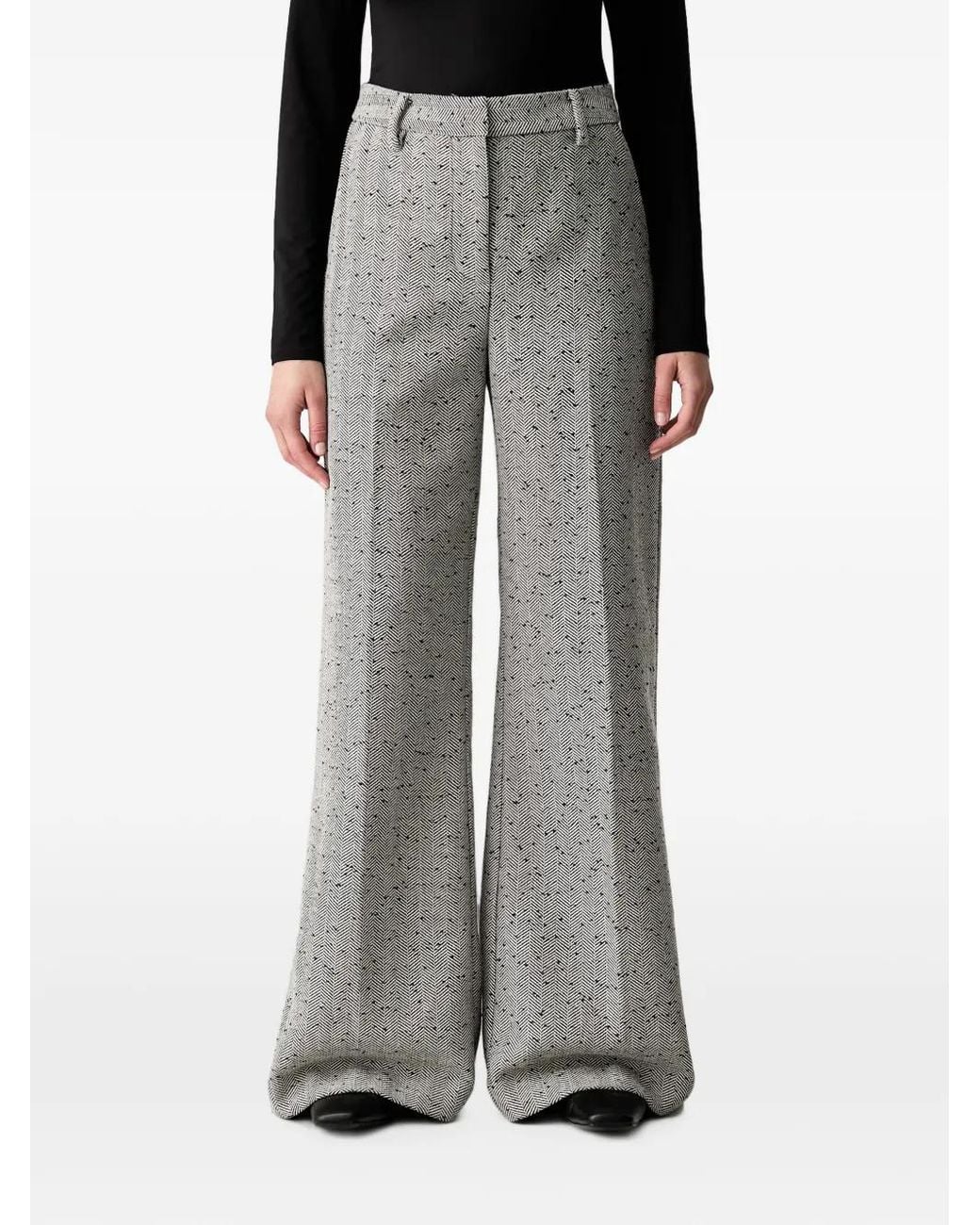 Munthe Black Eileen Herringbone-Pattern Wide-Leg Trousers