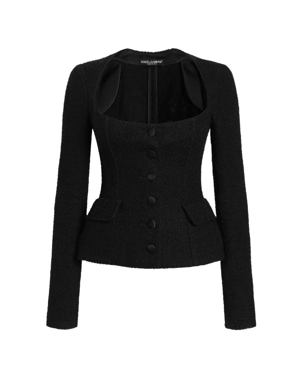 Dolce & Gabbana Black Sweetheart-Neck Tweed Jacket