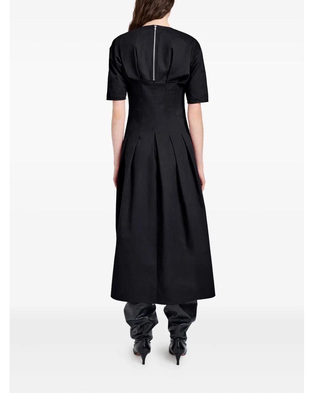 Proenza Schouler Black Ainsley Pleated Short-Sleeve Midi Dress