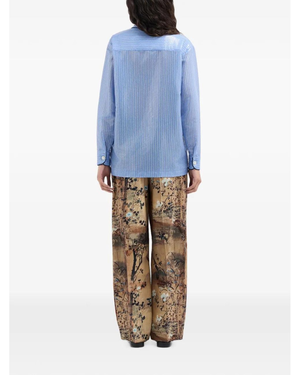 Pierre Louis Mascia Blue Kurhi Sequin-Embellished Striped Shirt
