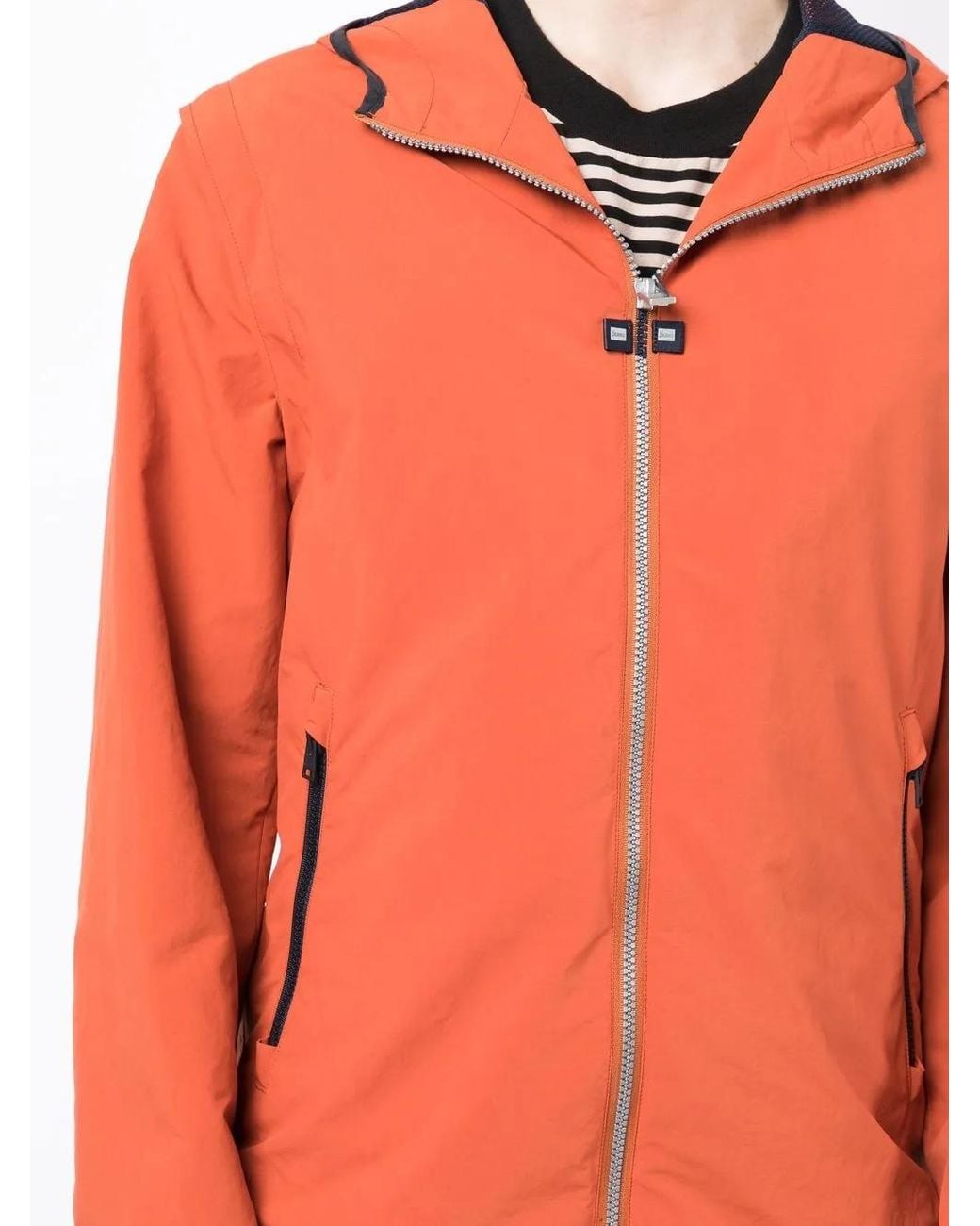 Herno Orange Two-Pocket Zip-Up Hooded Jacket for men