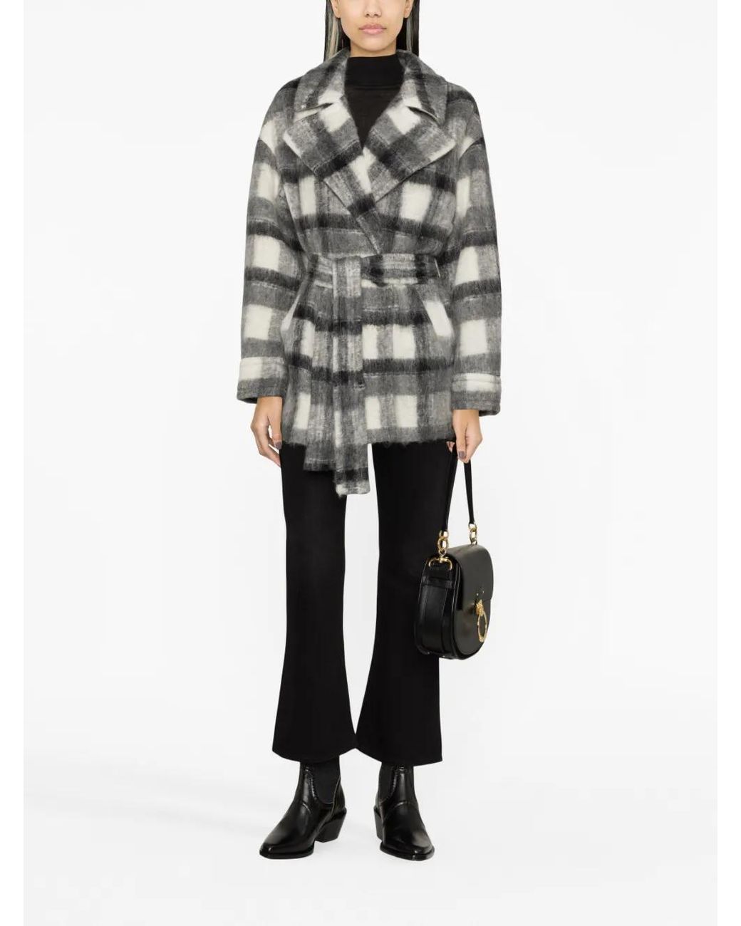 IRO Gray Pamae Checked Belted Coat