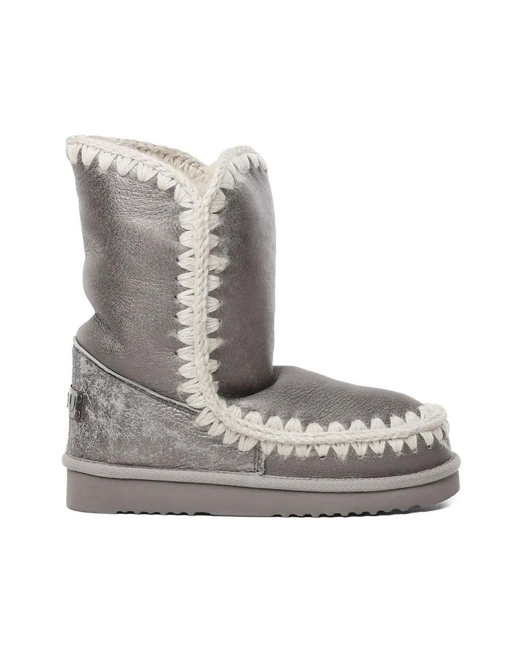 Mou Gray 24 Crochet-Detail Boots