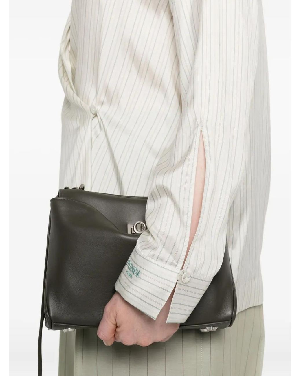Fendi White Pinstripe Wrap-Tie Blouse