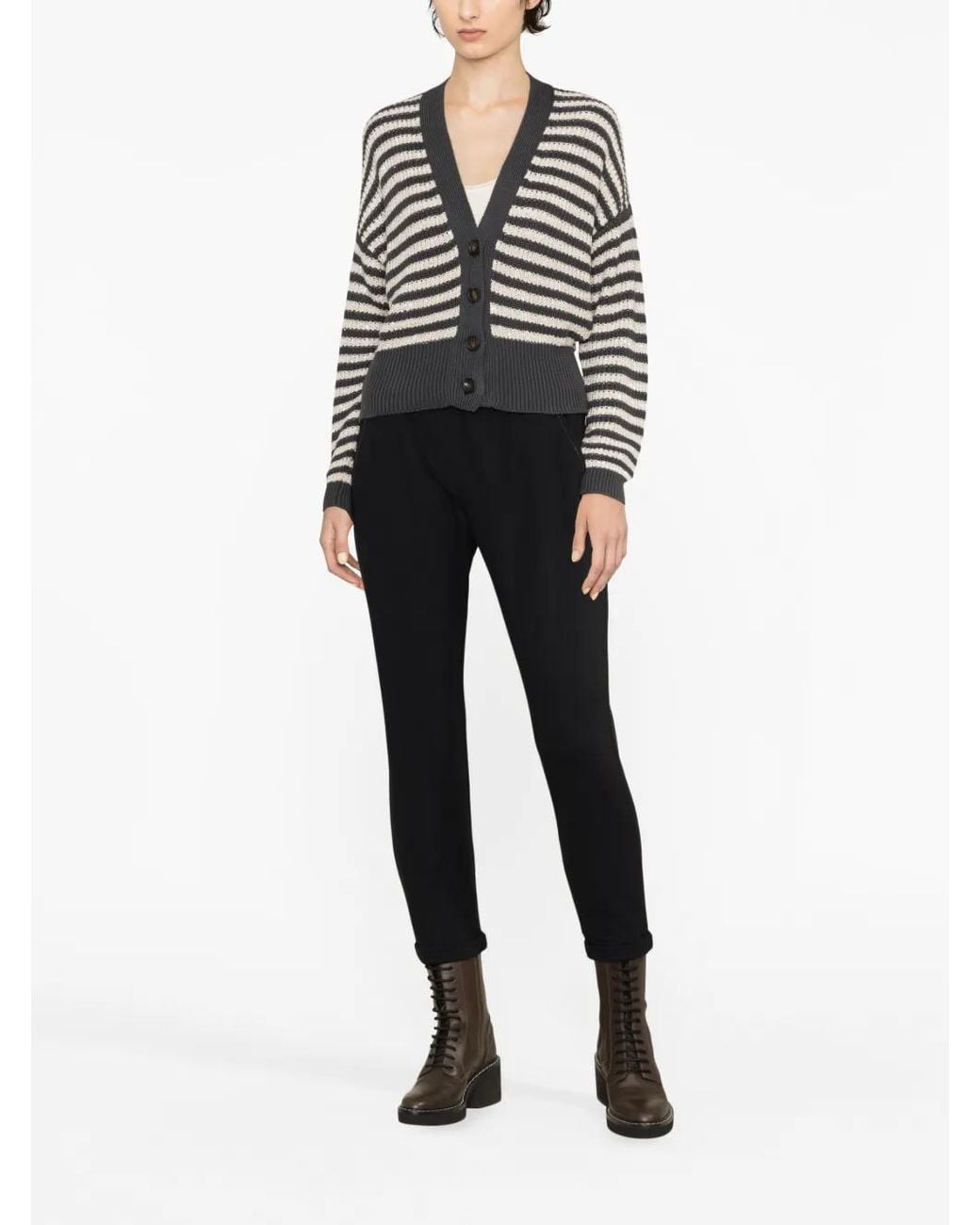 Brunello Cucinelli Black Striped Cotton Cardigan