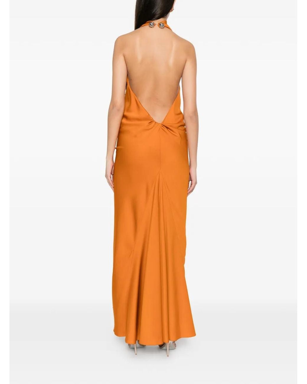 Brandon Maxwell Orange Robe Longue Ophelia À Design Sans Manches