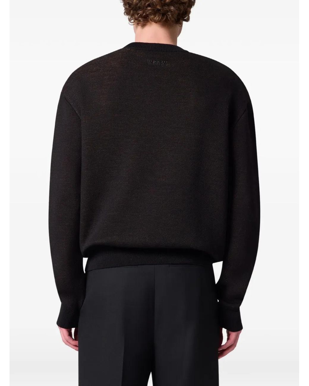 MSGM Black Slogan-Intarsia Crew-Neck Sweater for men