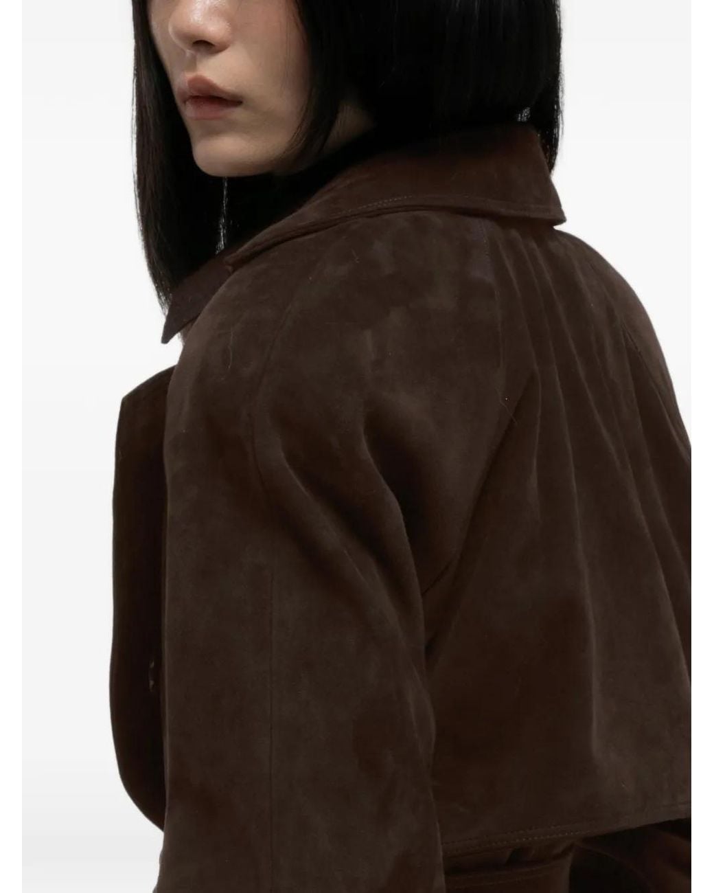 DUCIE Brown Corrin Double-Breasted Lamb-Suede Trench Coat