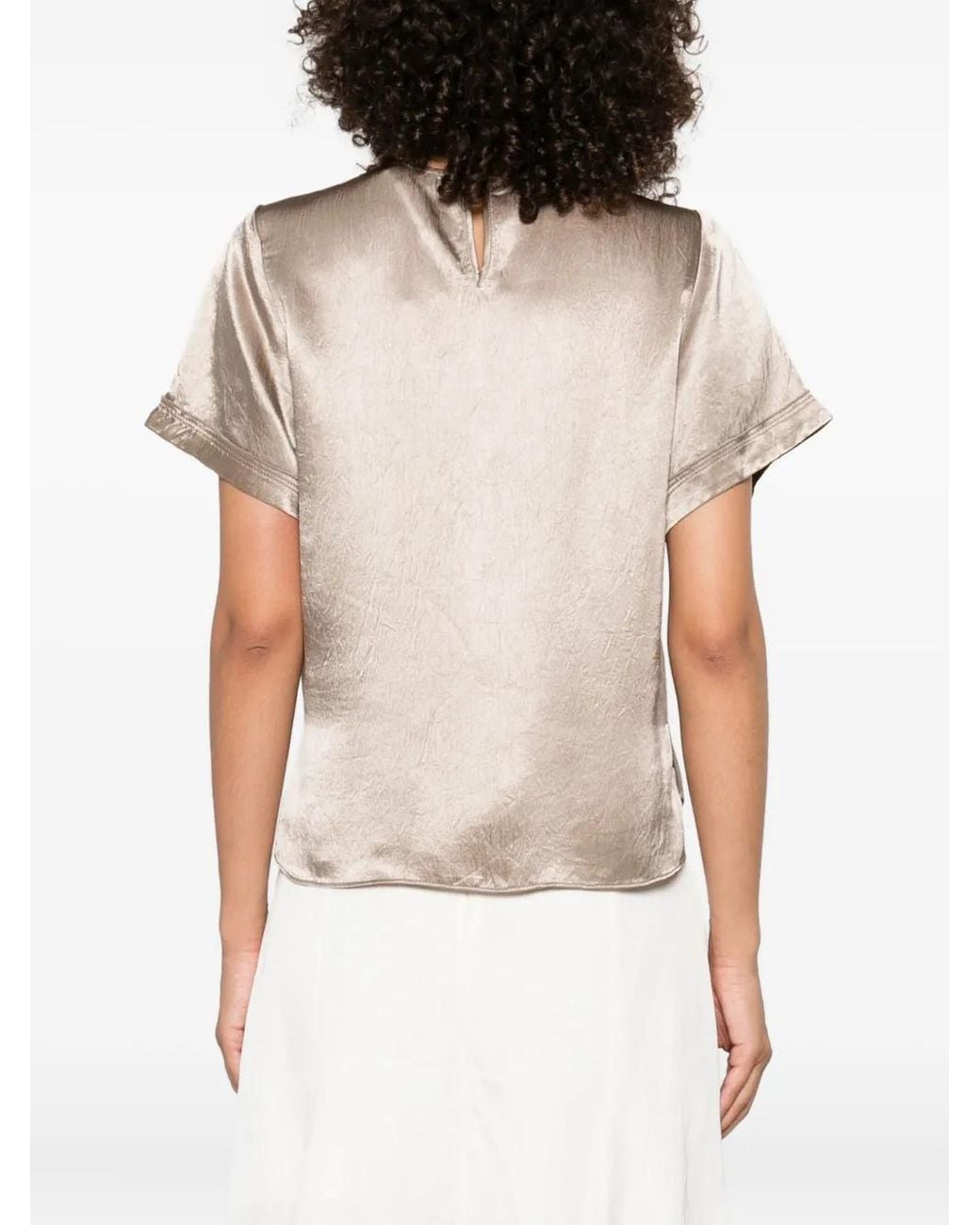 Jonathan Simkhai Natural Satin Short-Sleeve Blouse