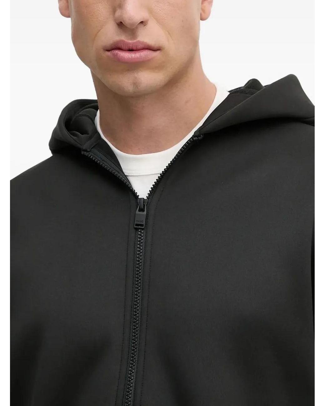 Rains Black Elastic-Cuffs Zip-Up Hoodie