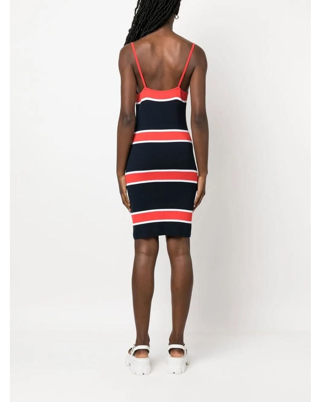 Love Moschino Red Striped Ribbed Dress