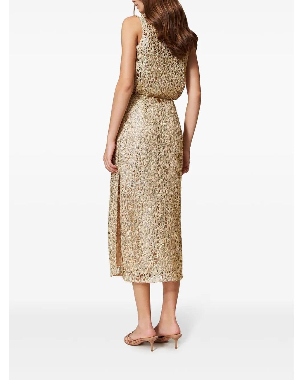 Twinset Natural Woven Midi Skirt