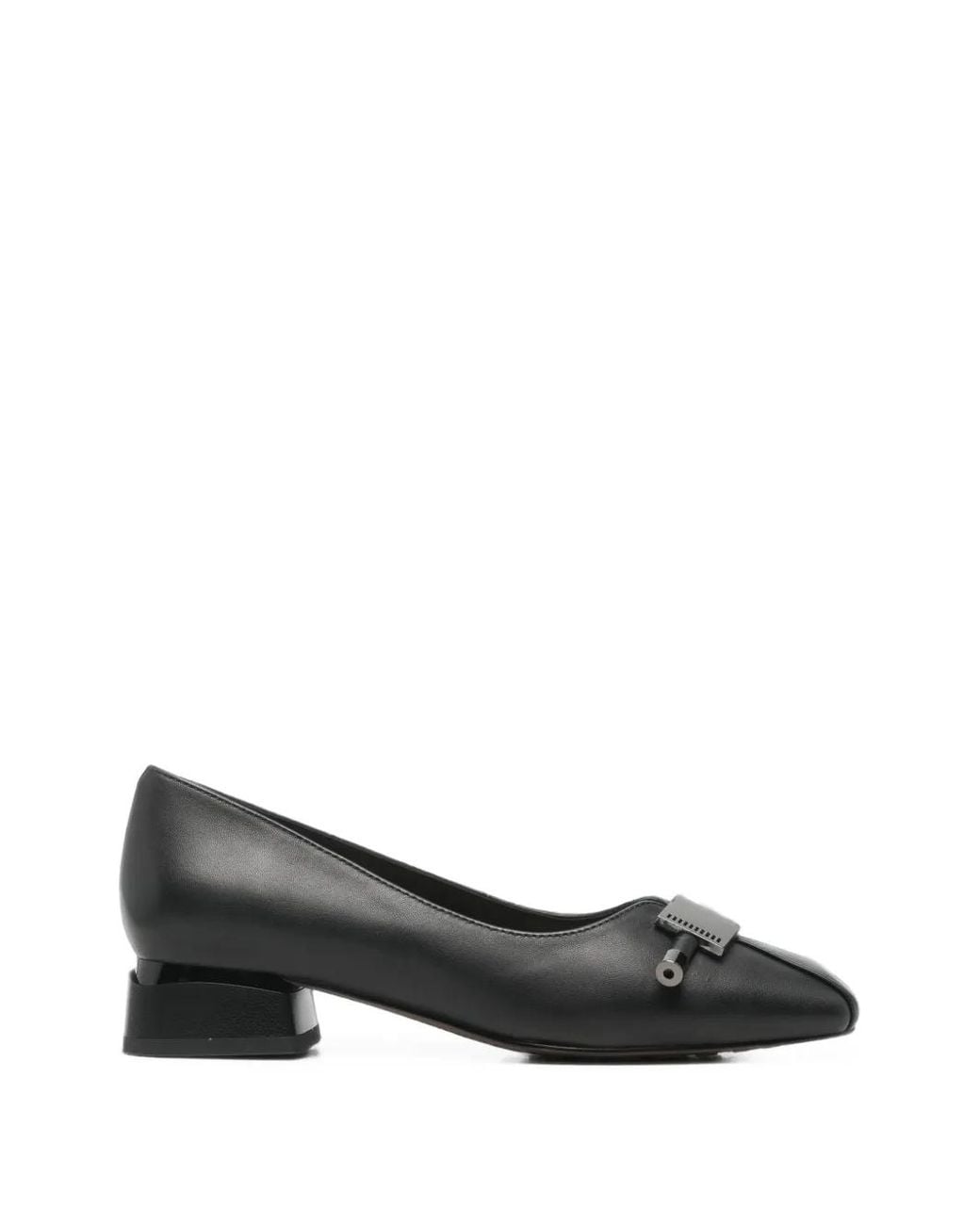 Linda Baumann Black Plaque-Detail Square-Toe Heeled Pumps