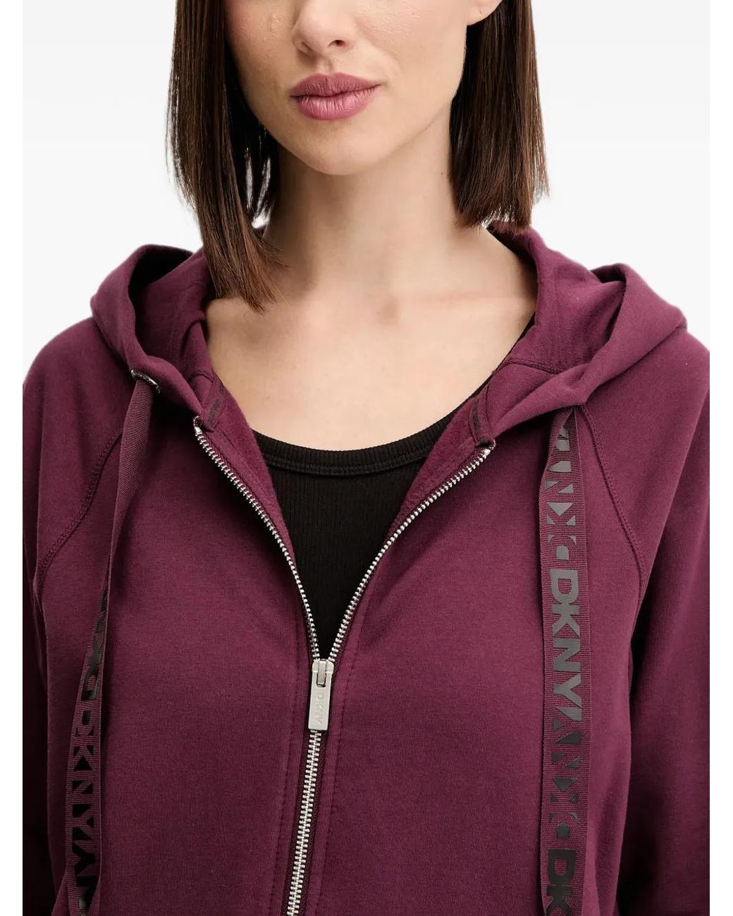 DKNY Purple Drawstring Zip-Up Hoodie