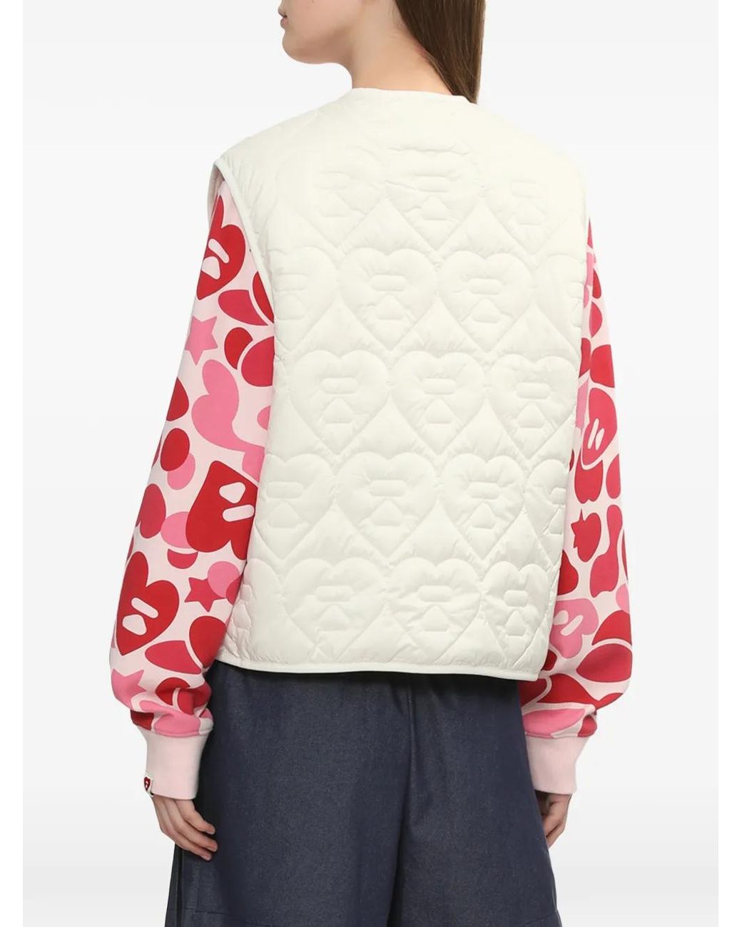 A Bathing Ape White Quilted Heart Appliqué Gilet