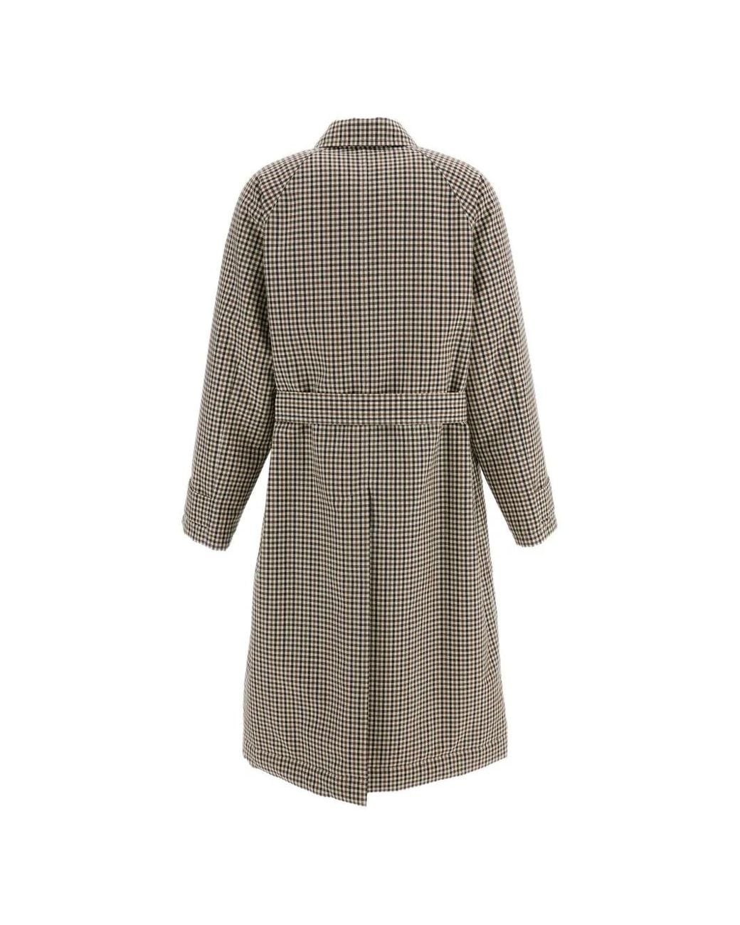 Plan C Gray Check-Pattern Double-Breasted Coat