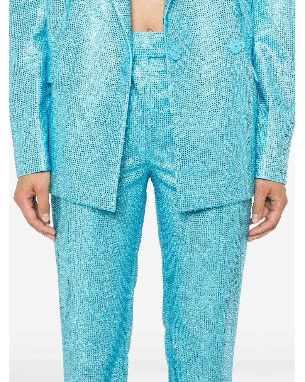 GIUSEPPE DI MORABITO Blue Rhinestone-Embellished Straight Trousers