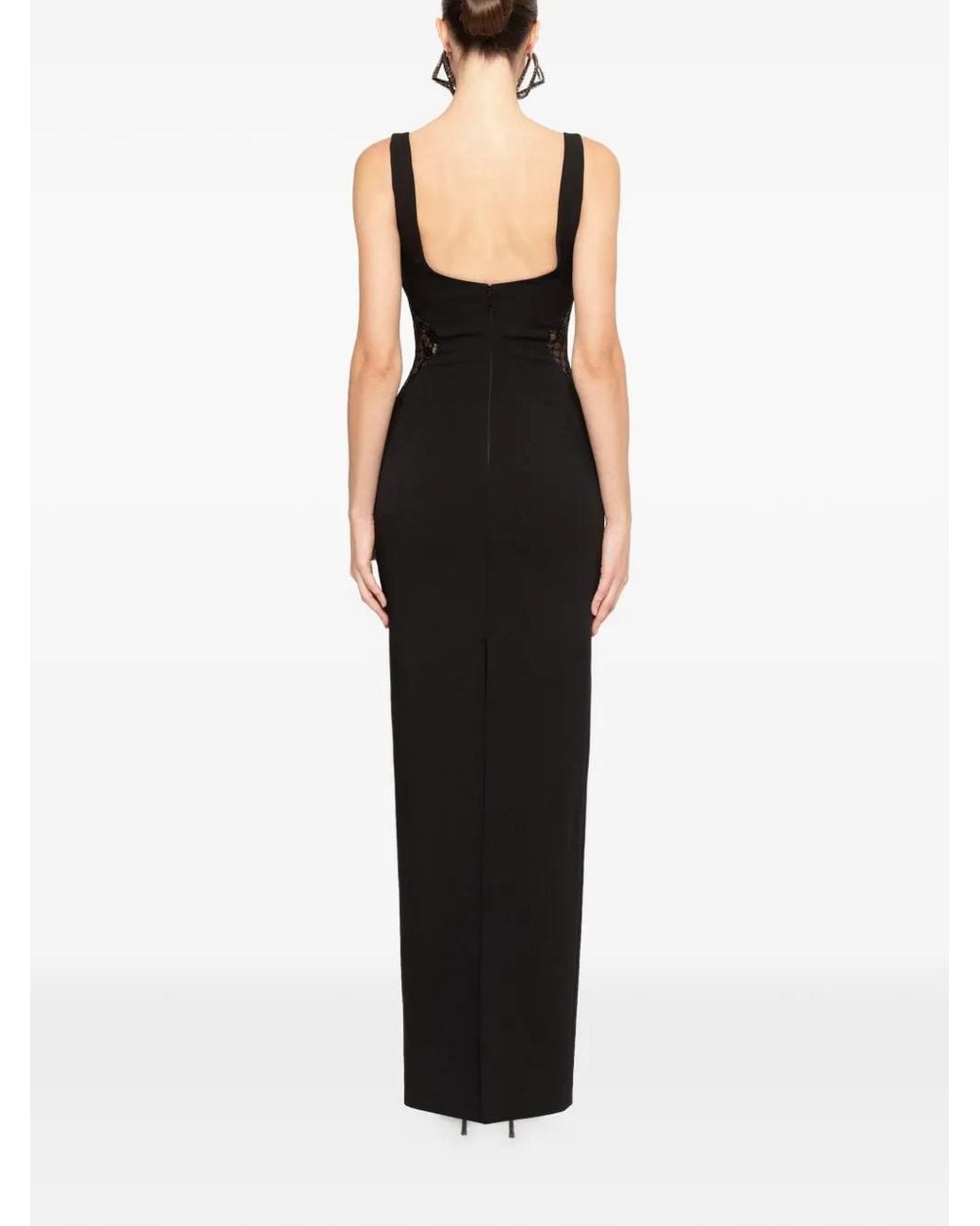 Nissa Black Lace-Detail Crepe Maxi Dress