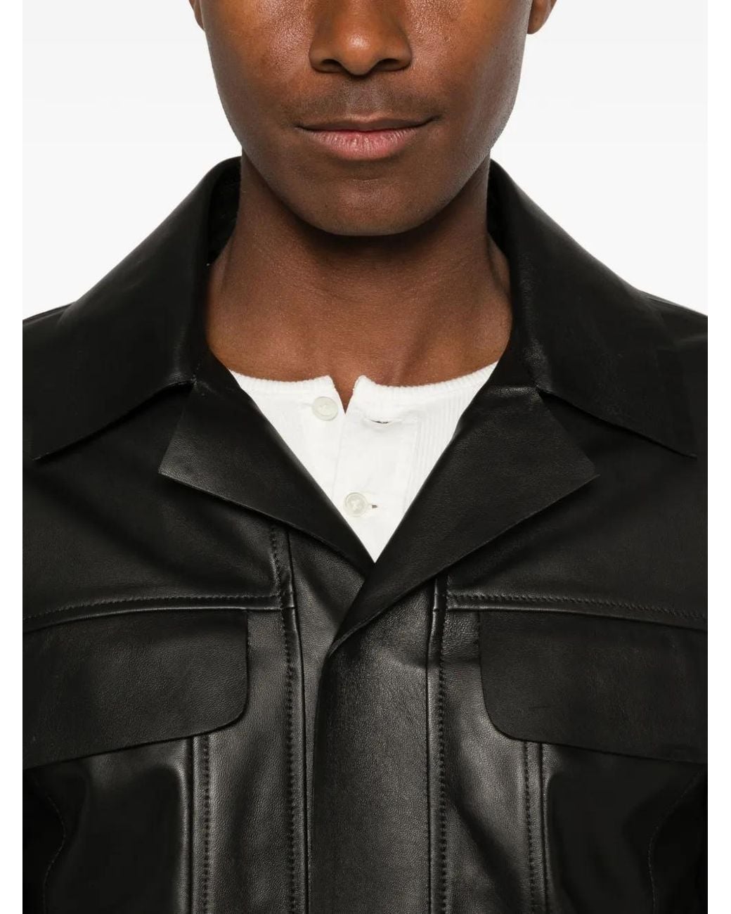 Lardini Black Leather Flap-Pocket Jacket for men
