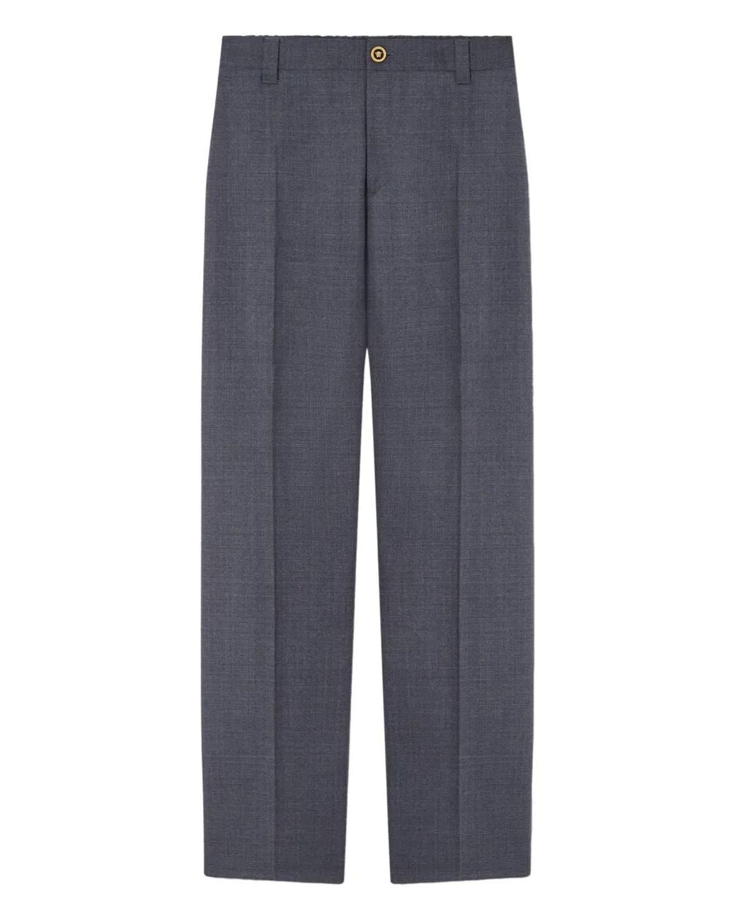 Versace Blue Micro-Checked Wool Trousers for men