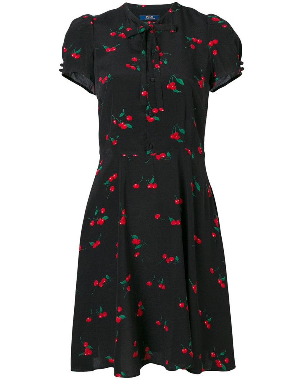 Polo Ralph Lauren Cherry Print Dress in Black | Lyst