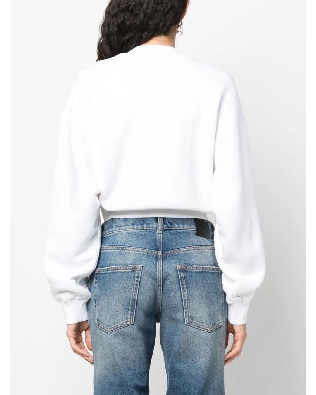 Off-White c/o Virgil Abloh White Slogan-Print Cropped Cotton Sweatshirt