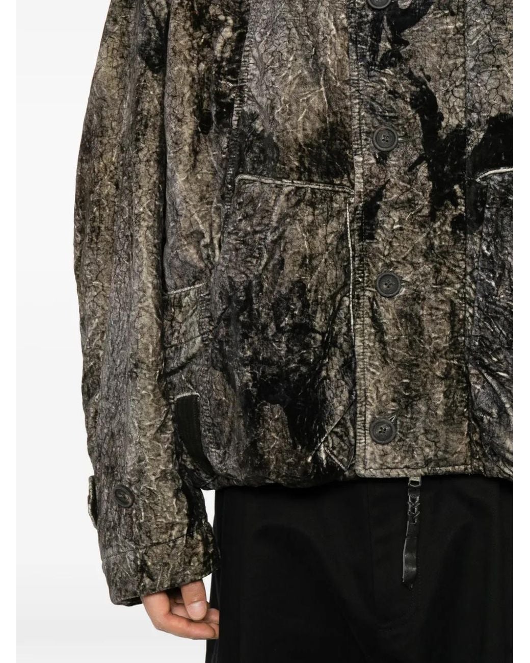 Ziggy Chen Brown Crinkled-Effect Abstract-Print Jacket for men