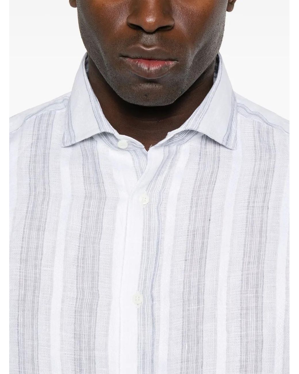 Brunello Cucinelli White Striped Linen Shirt for men