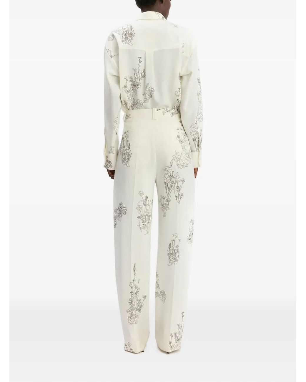 Victoria Beckham White Wide-Leg Floral Trousers