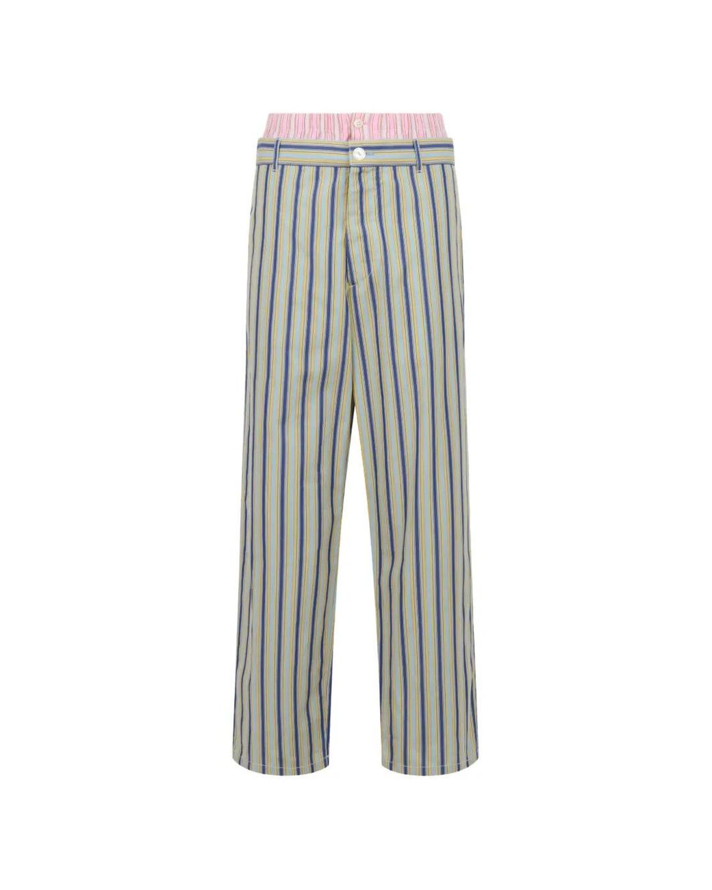 Marni Gestreepte Popeline Broek Met Trompe-L'Oeil Effect in het Gray voor heren