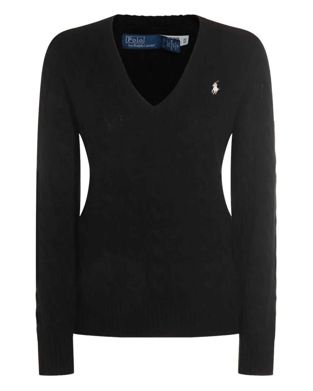 Polo Ralph Lauren Black V-Neck Cable Knit Sweater With Embroidered Logo