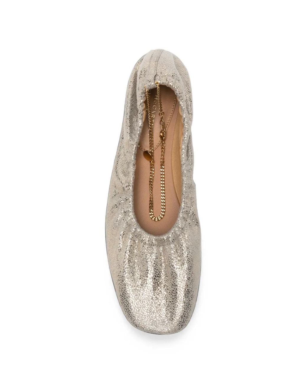Stella McCartney White Chain-Detail Crackled-Effect Ballet Flats