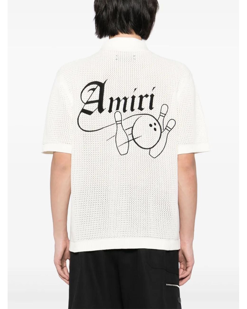 Amiri White Bowling Crochet Polo Shirt for men